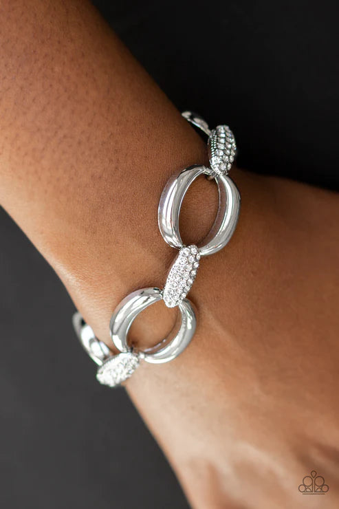 Dont Forget Whos Boss! - Oversized White Encrusted Links Bracelet B#6072