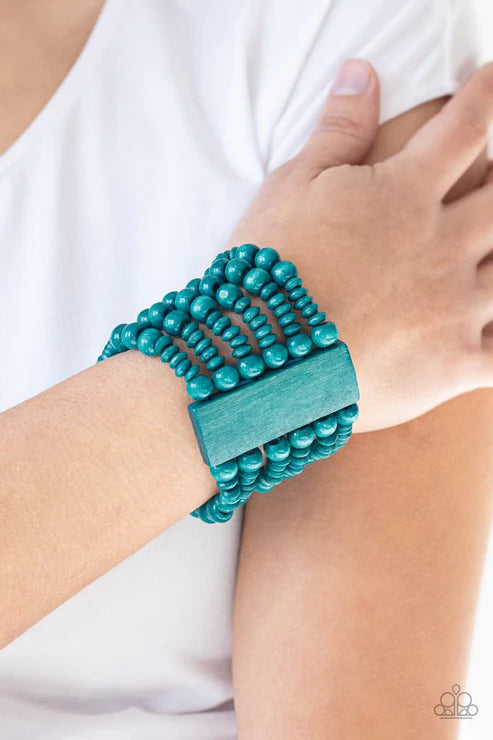 Dont Stop BELIZE-ing - Oversized Blue Rectangular Distressed Wood Bracelet B#4887