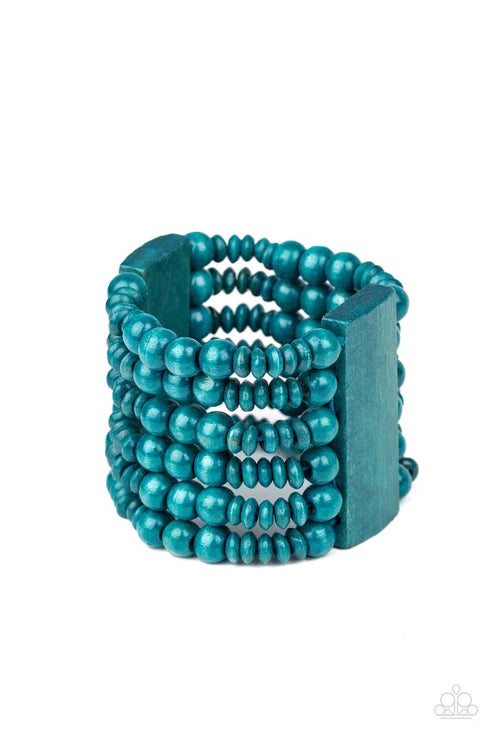 Dont Stop BELIZE-ing - Oversized Blue Rectangular Distressed Wood Bracelet B#4887