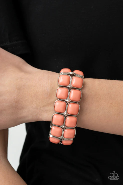 Double The DIVA-ttitude - Bubbly Orange (Burnt Coral) Cubed Stacked Bracelet B#4411