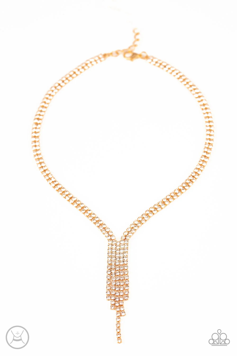 Double The Diva - Gold Interlocked Encrusted Tassel Fringe Necklace N#7138