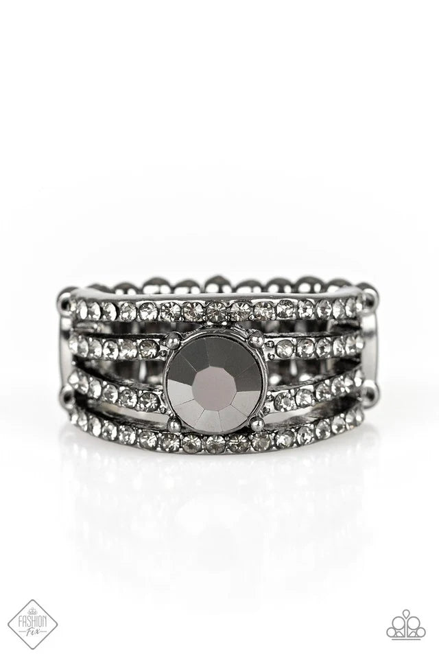 Downtown Diva - Black Smoky Hematite Encrusted Ring R#6267