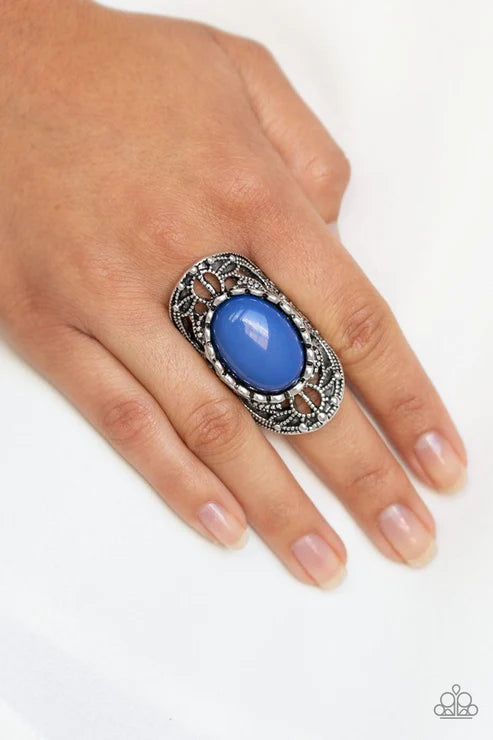 Drama Dream - Oversized Blue Studded Filigree Ring R#5739