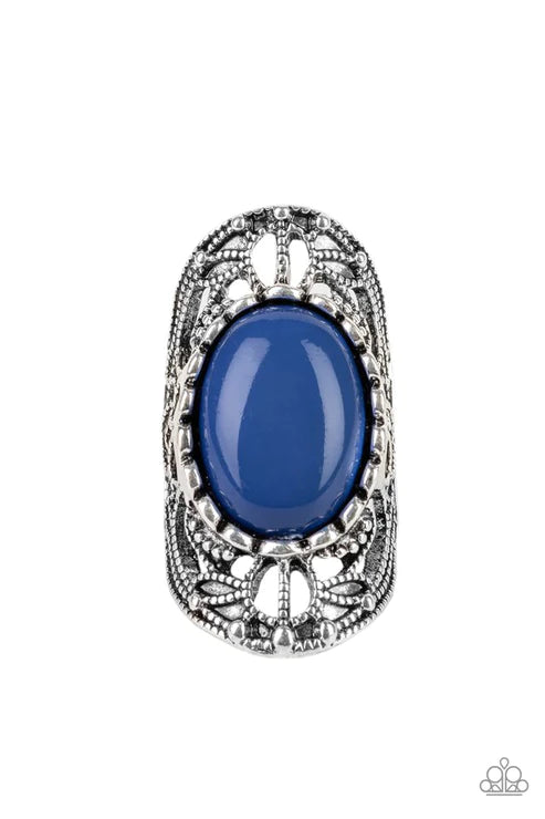 Drama Dream - Oversized Blue Studded Filigree Ring R#5739