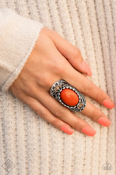 Drama Dream - Oversized Burnt Orange Studded Filigree Ring R#6412