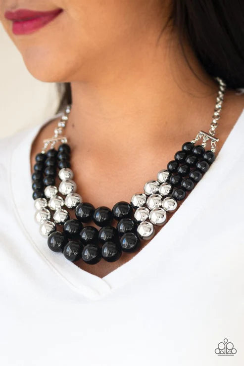 Dream Pop - Oversized Black/Silver Layered Accent Necklace N#4585