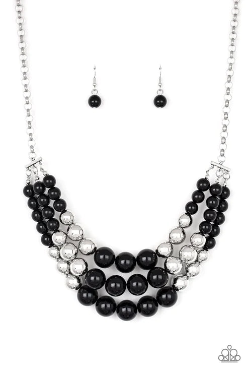 Dream Pop - Oversized Black/Silver Layered Accent Necklace N#4585