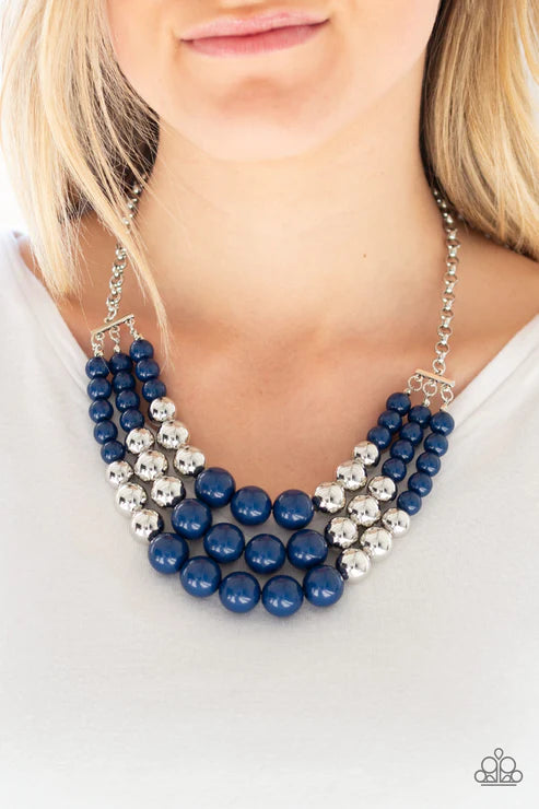 Dream Pop - Oversized Blue/Silver Layered Accent Necklace N#3369