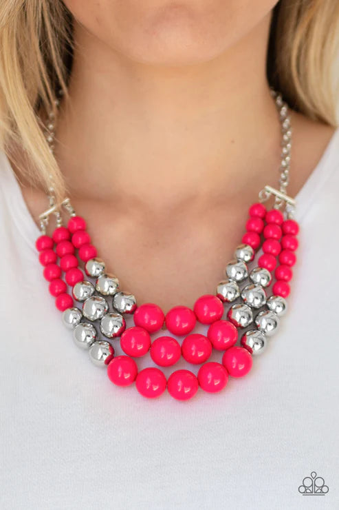 Dream Pop - Oversized Pink/Silver Layered Accent Necklace N#4043