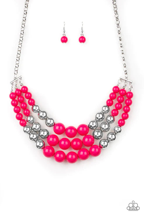 Dream Pop - Oversized Pink/Silver Layered Accent Necklace N#4043