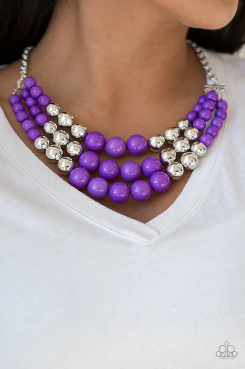 Dream Pop - Oversized Purple/Silver Layered Necklace N#4744