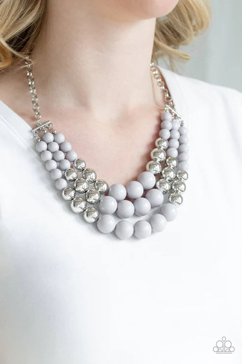 Dream Pop - Oversized Silver/Gray Layered Accent Necklace N#4231