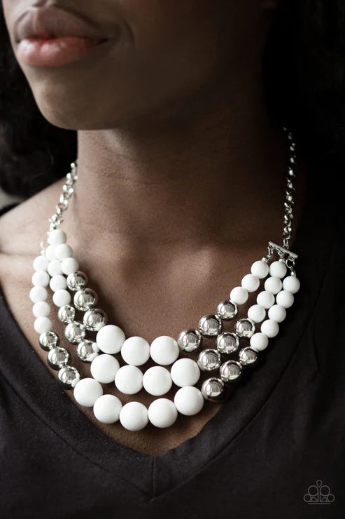 Dream Pop - Oversized White/Silver Layered Accent Necklace N#7009