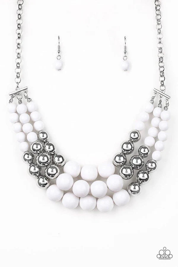 Dream Pop - Oversized White/Silver Layered Accent Necklace N#7009