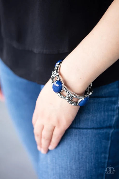 Dreamy Gleam - Oversized Blue Dotted/Studded Interwoven Tactile Texture Bracelet B#4717