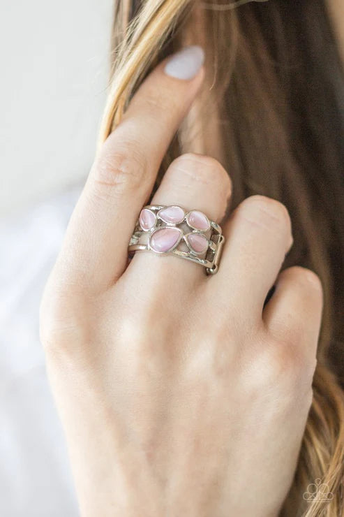 Dreamy Glow - Pink Trio Cat's Eye Moonstone Teardrop Ring R#5682