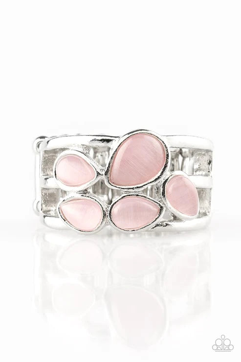 Dreamy Glow - Pink Trio Cat's Eye Moonstone Teardrop Ring R#5682