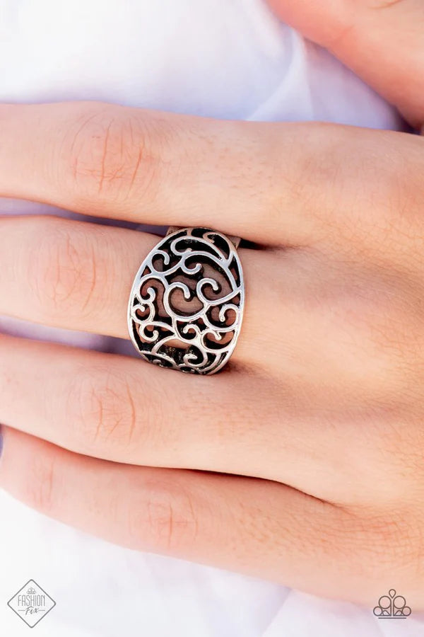 Dreamy Date Night - Silver Oval Saturated Wild Swirl Filigree Ring R#6988