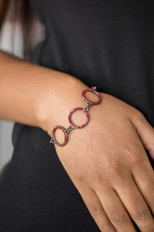 Dress The Part - Red/Gunmetal Trio Encrusted Ring Link Bracelet B#5753