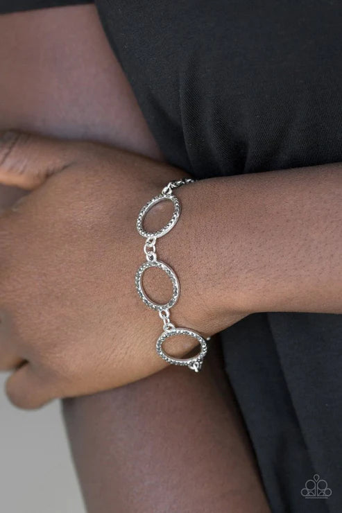Dress The Part - Silver Smoky Hematite Trio Encrusted Ring Link Bracelet B#3909