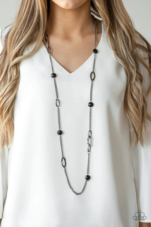 Duchess Dazzle - Black Abstract Trickle Gunmetal  Rings Necklace N#6182
