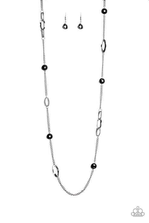 Duchess Dazzle - Black Abstract Trickle Gunmetal  Rings Necklace N#6182