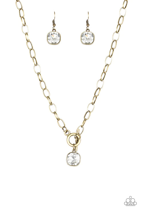 Dynamite Dazzle - Brass Dramatic Encrusted Tiffany Clasp Necklace N#2823