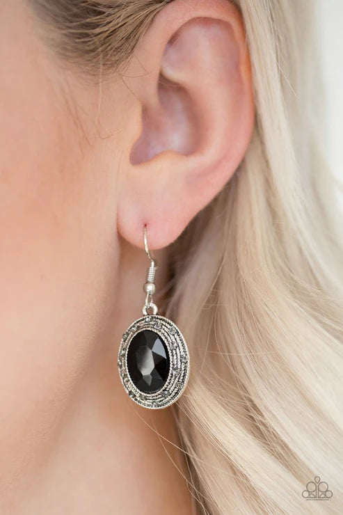 East Side Etiquette - Black Smoky Encrusted Textured Earrings E#6612