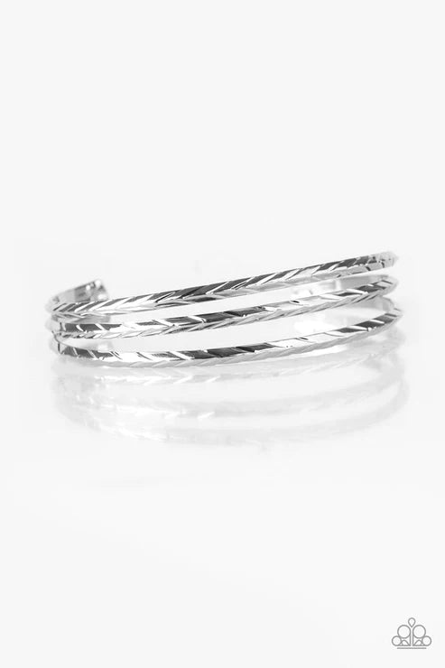 Eastern Empire - Silver Airy Etched Geometric Arc Bar Cuff Bracelet B#4664