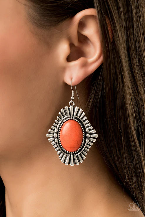 Easy As PIONEER - Oversized Burnt Orange Dotted/Studded Flared Accent Stone Earrings E#3195