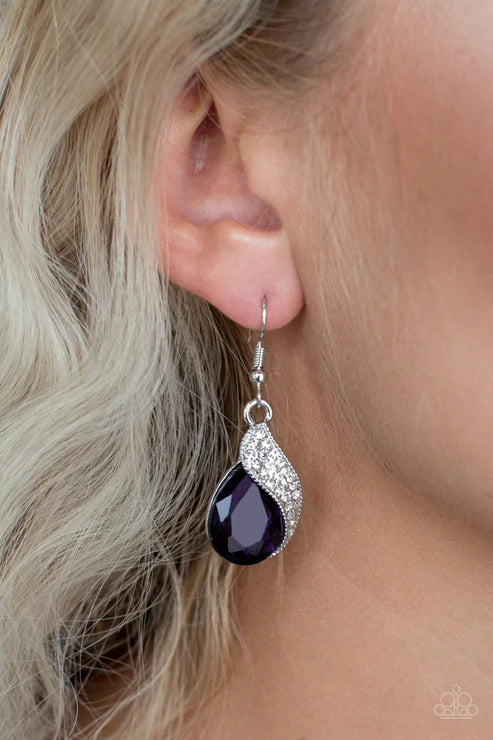 Easy Elegance - Purple Faceted Wrapped Encrusted Ribbon Teardrop Earrings E#5464