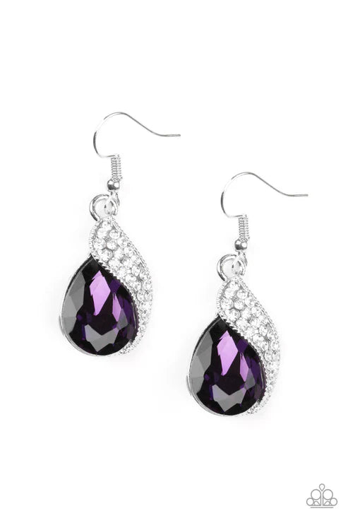 Easy Elegance - Purple Faceted Wrapped Encrusted Ribbon Teardrop Earrings E#5464