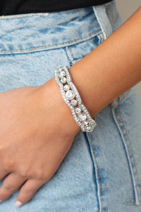 Easy On The ICE - Oversized White Trio Encrusted Flanked Bracelet B#3496