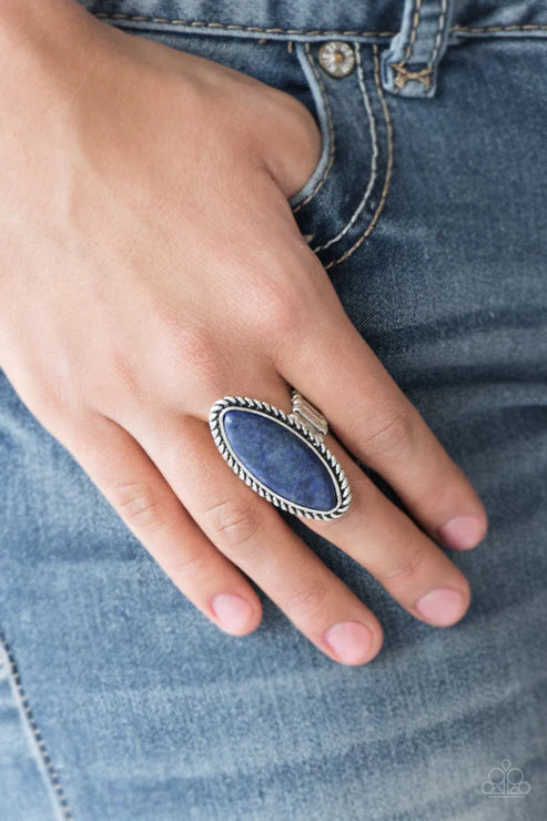 Eco Ego - Oversized Blue Dramatic Chiseled Marquise Stone Ring R#3358