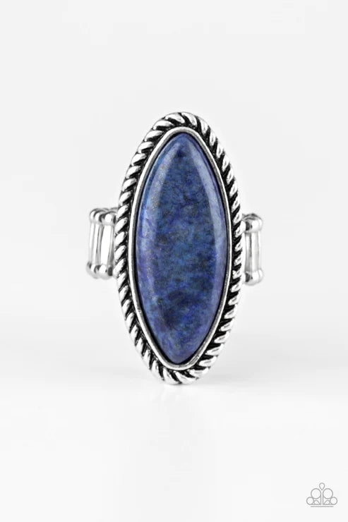 Eco Ego - Oversized Blue Dramatic Chiseled Marquise Stone Ring R#3358