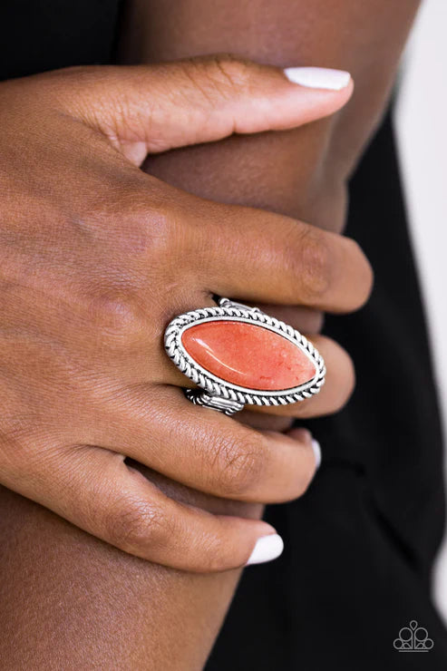Eco Ego - Oversized Orange Dramatic Chiseled Marquise Stone Ring R#3357