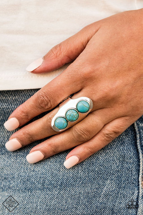 Eco Queen - Oversized Blue Antiqued Dotted Trio Stone Ring R#6887