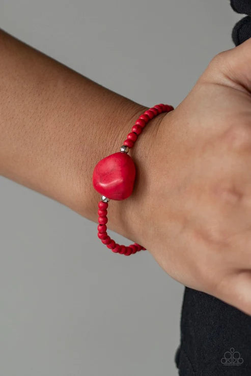 Eco Eccentricity - Fiery Red Pebble Stone Bracelet B#6893