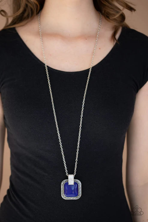Effervescent Elegance - Oversize Blue Cat's Eye Moonstone Vine Filigree Encrusted Necklace N#3186