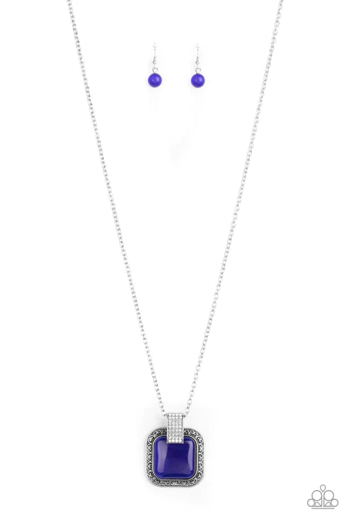 Effervescent Elegance - Oversize Blue Cat's Eye Moonstone Vine Filigree Encrusted Necklace N#3186