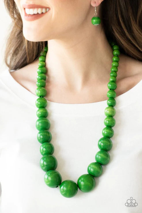 Effortlessly Everglades - Oversized Green Distressed Wooden Adjustable Sliding Knot Closure Necklace N#4860