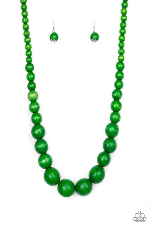 Effortlessly Everglades - Oversized Green Distressed Wooden Adjustable Sliding Knot Closure Necklace N#4860