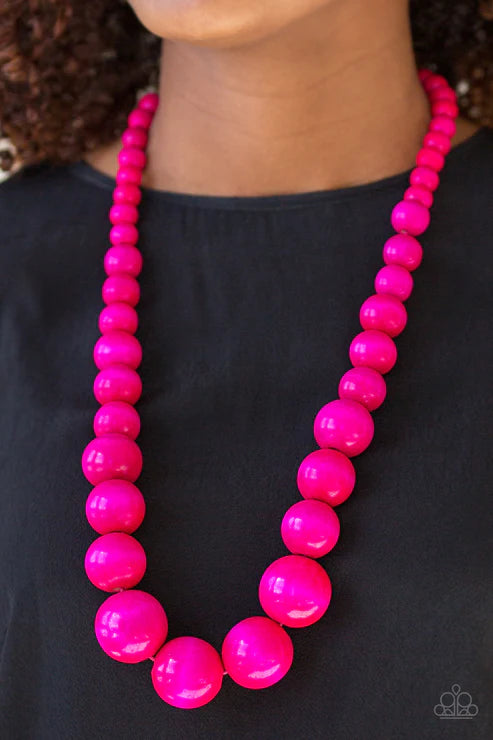 Effortlessly Everglades - Oversized Pink Distressed Wooden Adjustable Sliding Knot Closure Necklace N#4826