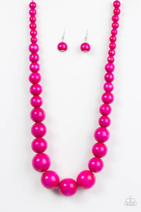 Effortlessly Everglades - Oversized Pink Distressed Wooden Adjustable Sliding Knot Closure Necklace N#4826