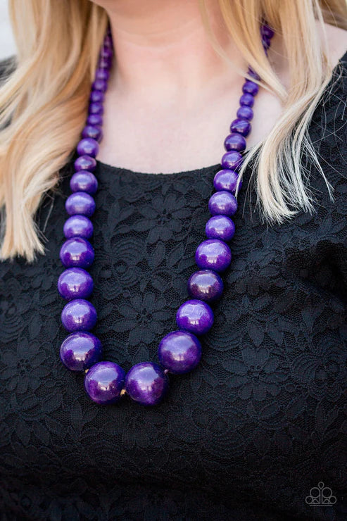Effortlessly Everglades - Oversized Purple Distressed Wooden Adjustable Sliding Knot Closure Necklace N#4899