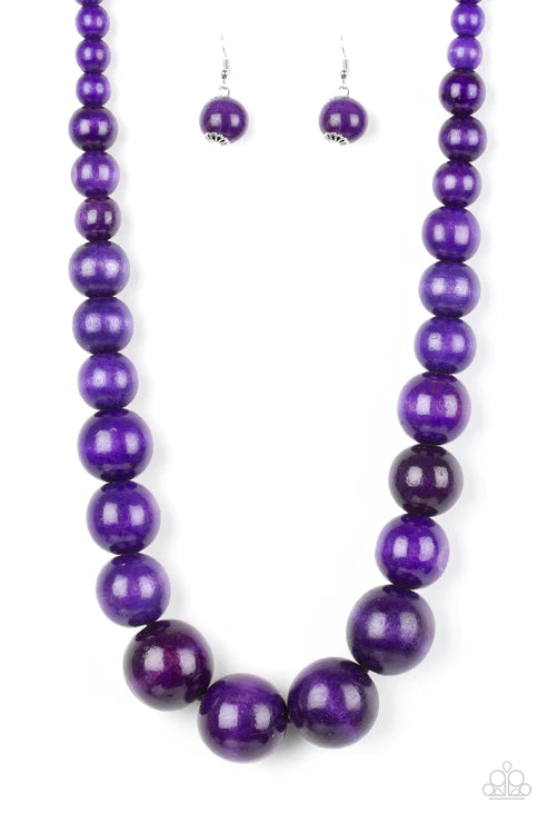Effortlessly Everglades - Oversized Purple Distressed Wooden Adjustable Sliding Knot Closure Necklace N#4899