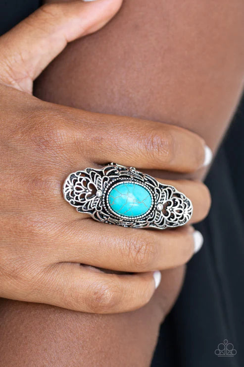 Ego Trippin - Oversized Blue Dotted Stone Heart Filigree Ring R#6857