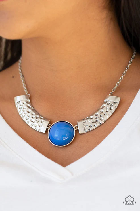 Egyptian Spell - Blue Connected Hammered Plates Indigenous Tribal Necklace N#6469