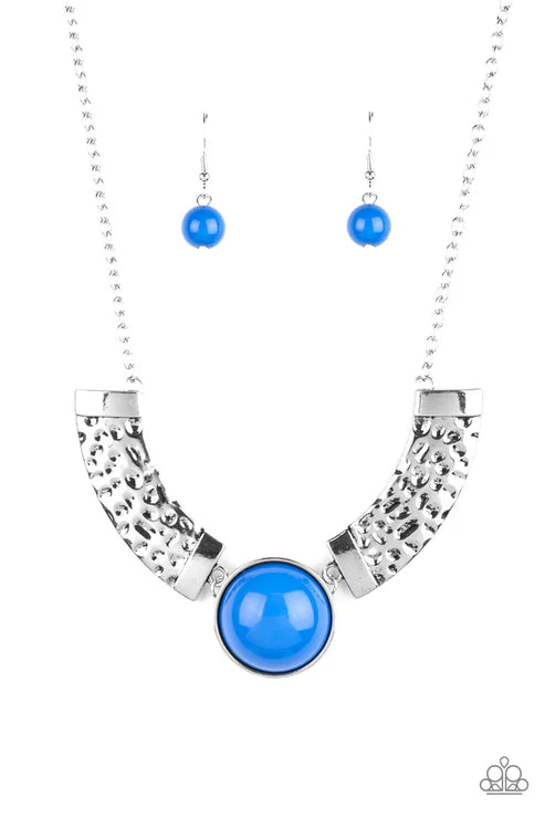 Egyptian Spell - Blue Connected Hammered Plates Indigenous Tribal Necklace N#6469