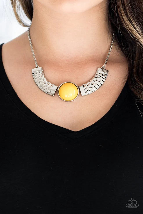Egyptian Spell - Yellow Connected Hammered Plates Indigenous Tribal Necklace N#4505